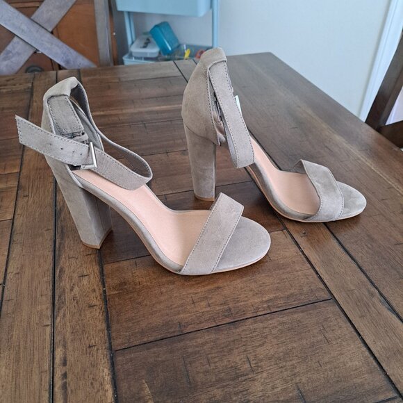 Torrid Two-Strap Taupe Tapered Heel Suede-Like Size 8 - Picture 3 of 6